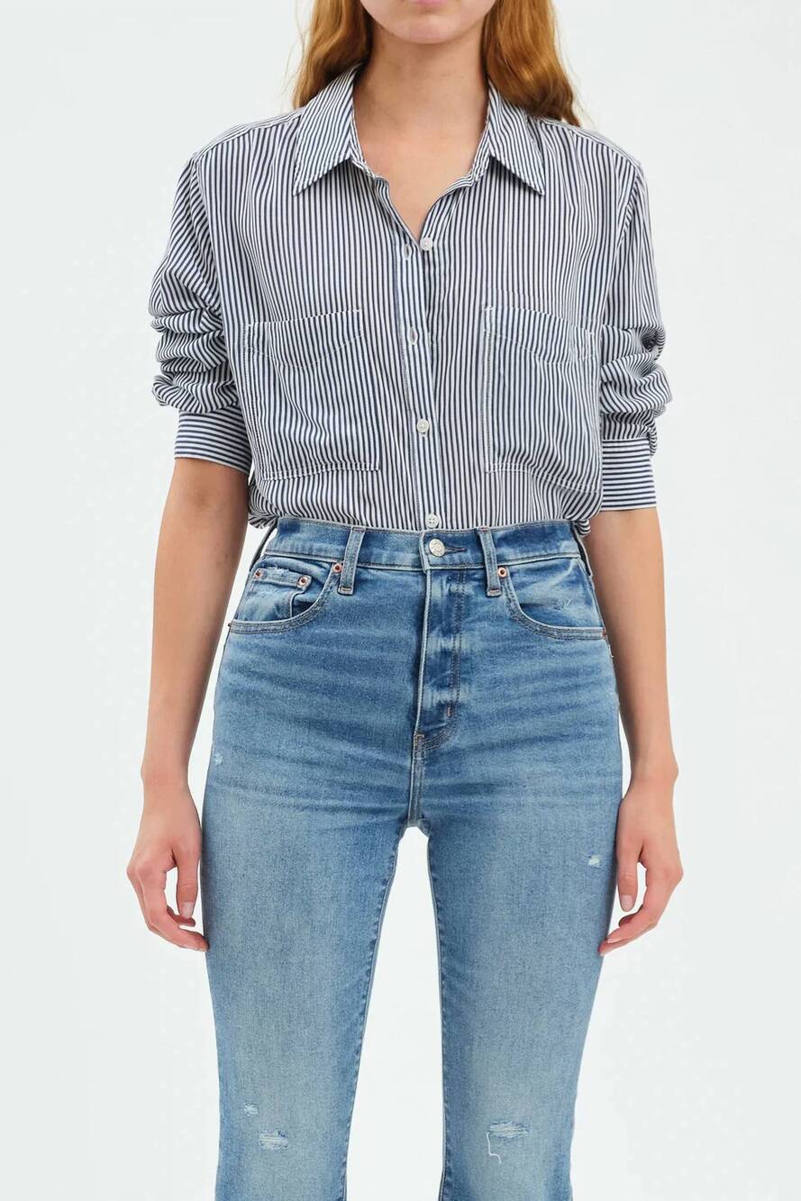 NEW DAZE palisades button down shirt in blue white stripe